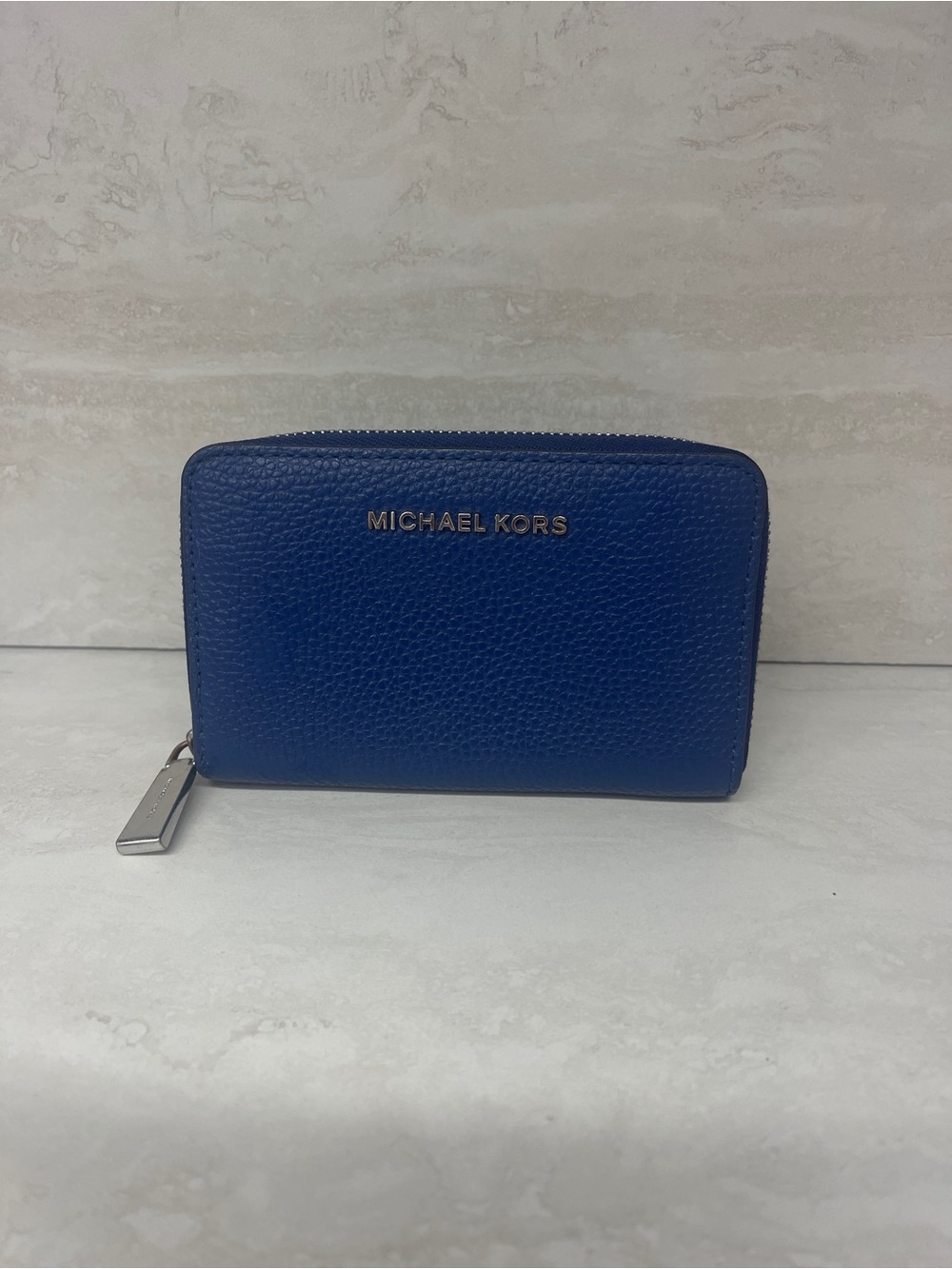 Michael Kors Jet Set Small ZA Card Case Pebble Leather Sapphire Blue